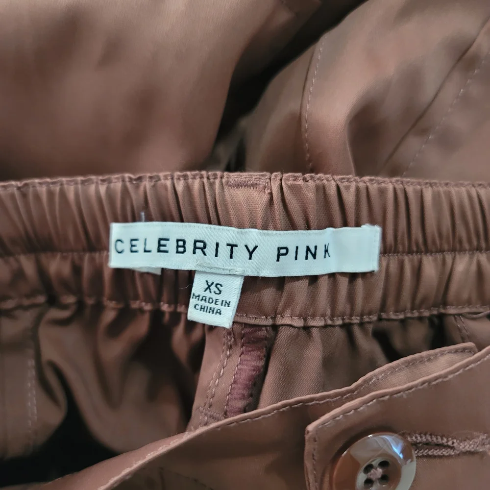 Celebrity Pink XS Brown Cargo Pants Silky Satin Pockets‎ Dressy Slacks Office - Picture 5 of 6